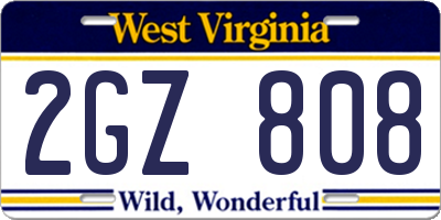 WV license plate 2GZ808