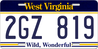 WV license plate 2GZ819