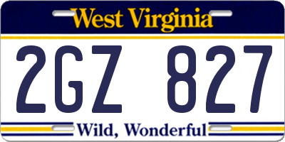 WV license plate 2GZ827