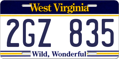 WV license plate 2GZ835