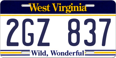 WV license plate 2GZ837