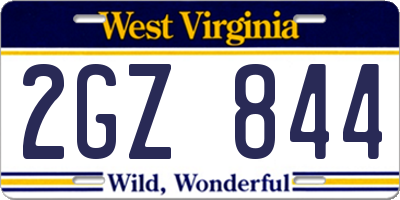 WV license plate 2GZ844