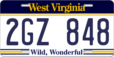 WV license plate 2GZ848