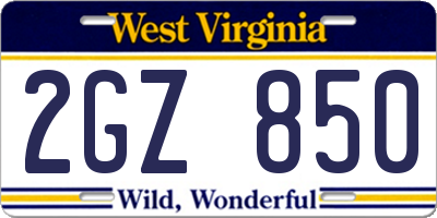 WV license plate 2GZ850