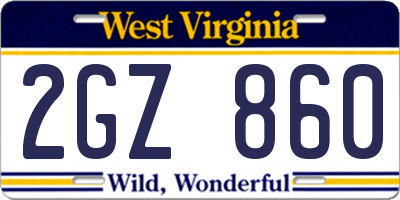 WV license plate 2GZ860