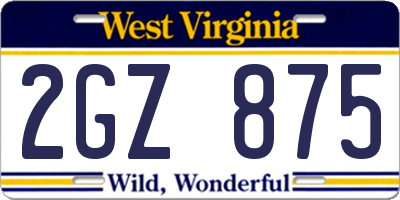 WV license plate 2GZ875