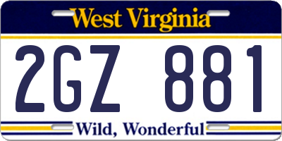 WV license plate 2GZ881