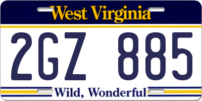 WV license plate 2GZ885