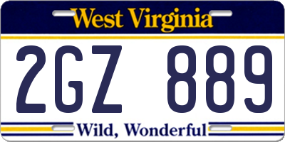 WV license plate 2GZ889