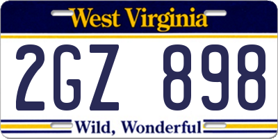 WV license plate 2GZ898