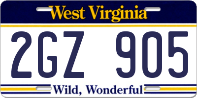 WV license plate 2GZ905