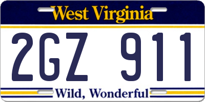 WV license plate 2GZ911