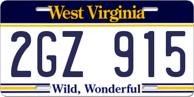 WV license plate 2GZ915