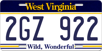 WV license plate 2GZ922