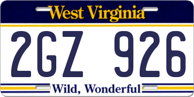 WV license plate 2GZ926