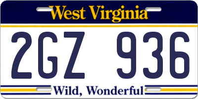 WV license plate 2GZ936
