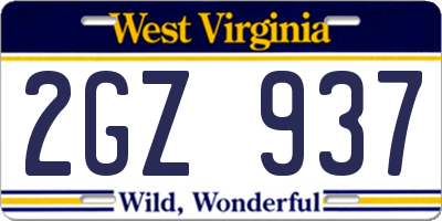 WV license plate 2GZ937