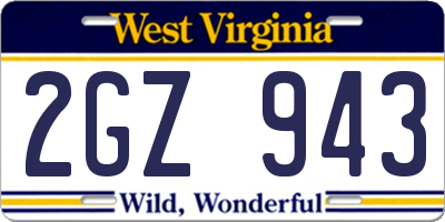 WV license plate 2GZ943