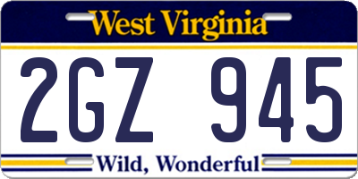 WV license plate 2GZ945