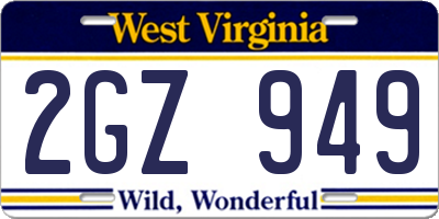 WV license plate 2GZ949