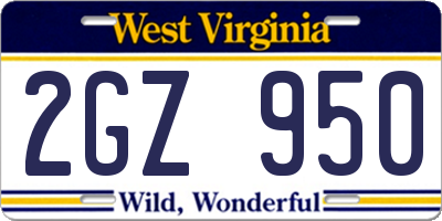 WV license plate 2GZ950