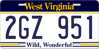 WV license plate 2GZ951