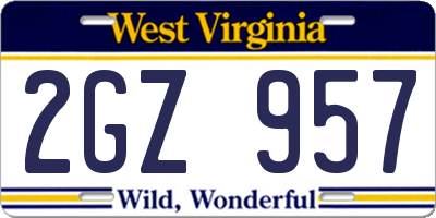 WV license plate 2GZ957