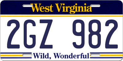 WV license plate 2GZ982