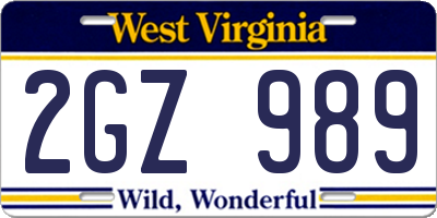 WV license plate 2GZ989