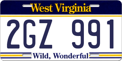 WV license plate 2GZ991