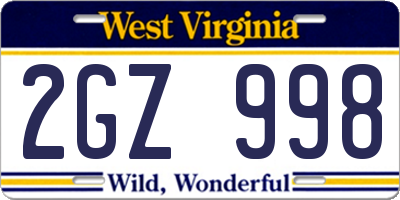 WV license plate 2GZ998