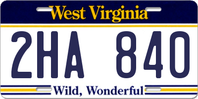 WV license plate 2HA840
