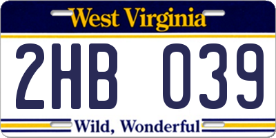 WV license plate 2HB039