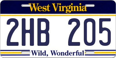 WV license plate 2HB205