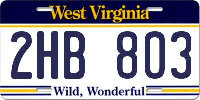 WV license plate 2HB803