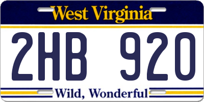 WV license plate 2HB920