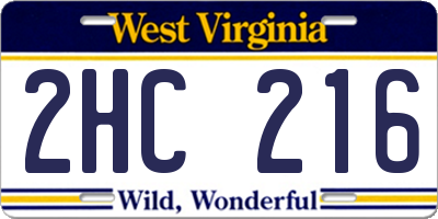 WV license plate 2HC216