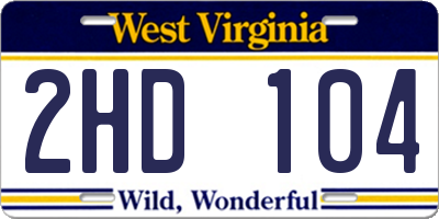 WV license plate 2HD104