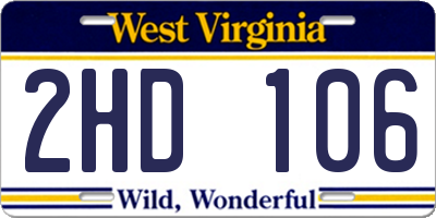 WV license plate 2HD106