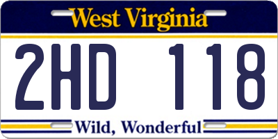 WV license plate 2HD118