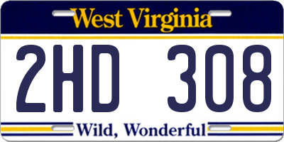 WV license plate 2HD308
