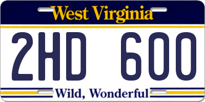 WV license plate 2HD600