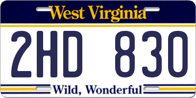 WV license plate 2HD830