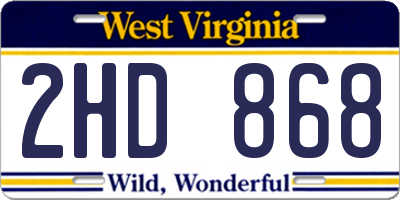 WV license plate 2HD868