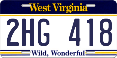 WV license plate 2HG418