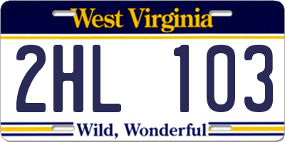 WV license plate 2HL103