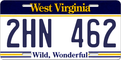 WV license plate 2HN462