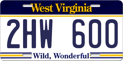 WV license plate 2HW600