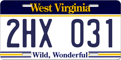 WV license plate 2HX031