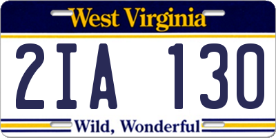 WV license plate 2IA130